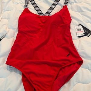 Nautica Red Twist Back Swimsuit